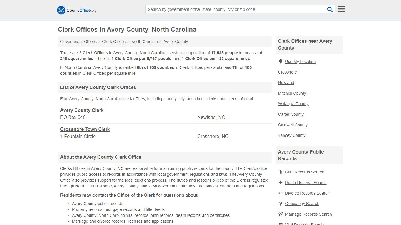 Clerk Offices - Avery County, NC (County & Court Records)